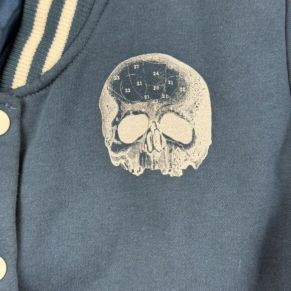 Hell Bunny Wake Up Skull Bomber Jacket 2XL 14 US Blue Goth Rockabilly Retro - Picture 4 of 12